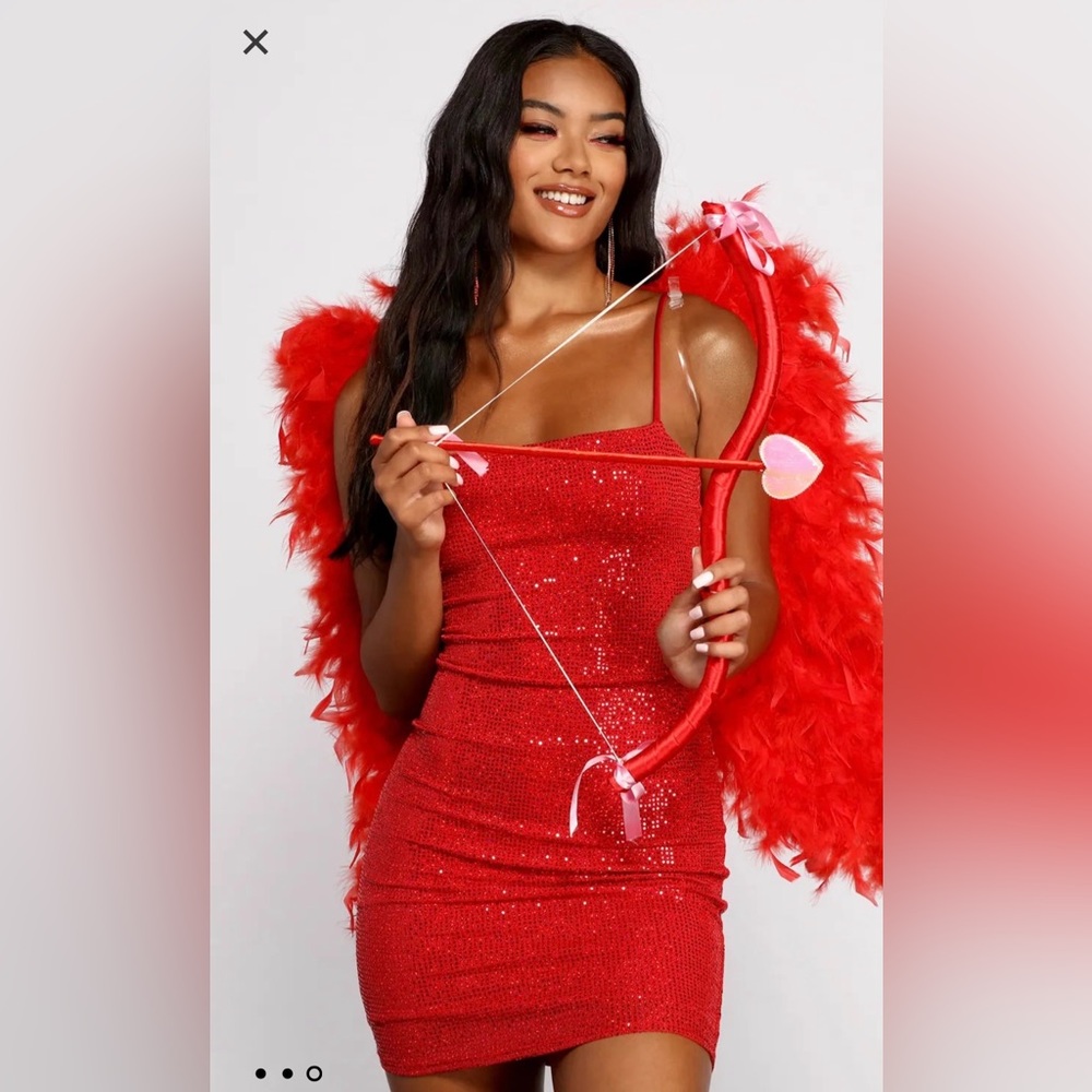 Cupid Accessories: Wings, Bow and Arrow Set, red gloves and Heart Crown